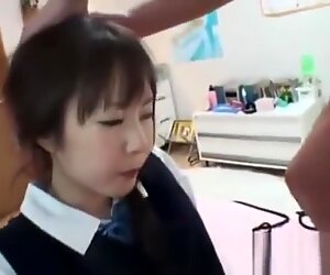 Schoolgirl Getting Her Mouth And Pussy Fucked Facial On The Bed