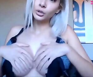 Blonde Asian teenager with big boobs fuck her dildo