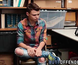 Barebacked teenage thief sucks cock