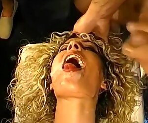Curly Blonde Slut eats cum