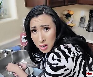 Fucking my busty MILF stepmom while she doing dishes